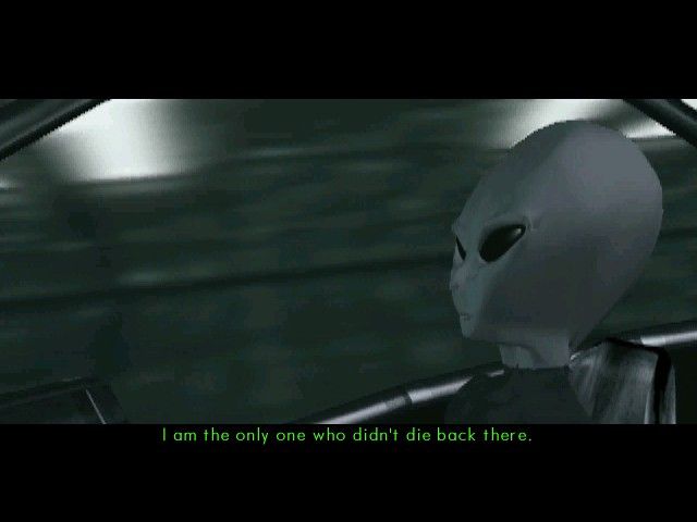 A humanoid alien with large eyes looks forward, alongside the text: I am the only one who didnt die back there during that sci-fi adventure in The Ward Microsoft Windows PC CD game.