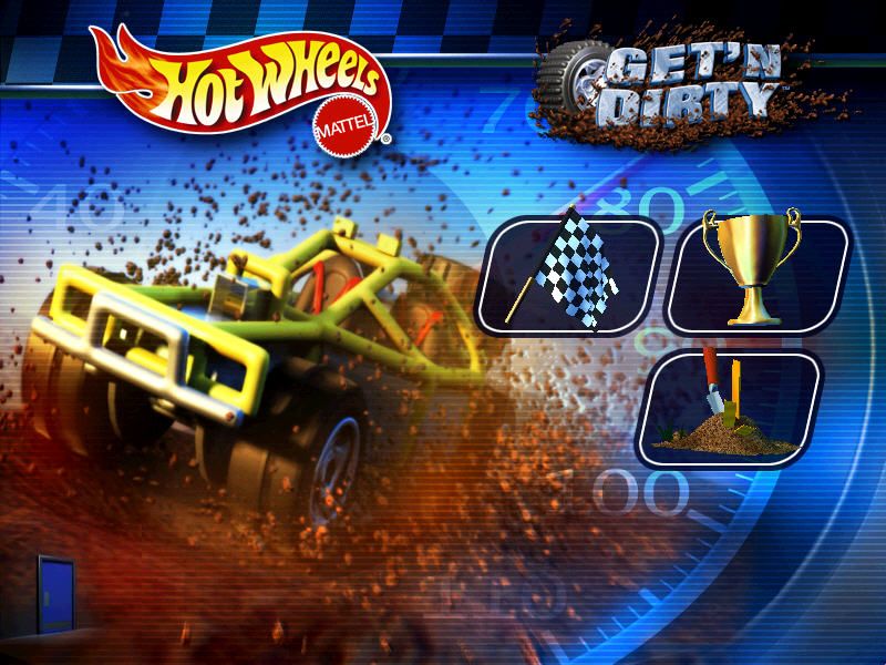 The Getn Dirty Hot Wheels collectible includes a dirt track, logo, icons of a checkered flag, trophy, and shovel. It features a tracking disc for race wins and ships via USPS First Class for reliability. Product: 2000 Hot Wheels - Stunt Track Driver 2 - GET N DIRTY Microsoft Windows PC CD.