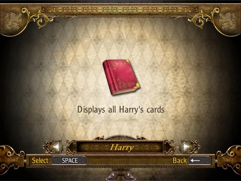 The game menu features Harry Potter And The Goblet Of Fire Microsoft Windows PC CD, highlighted with a red book icon reminiscent of a vintage paper sleeve. Select buttons at the bottom encourage exploration.