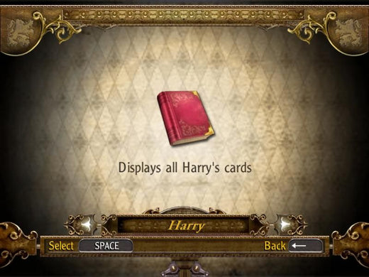 The game menu features Harry Potter And The Goblet Of Fire Microsoft Windows PC CD, highlighted with a red book icon reminiscent of a vintage paper sleeve. Select buttons at the bottom encourage exploration.