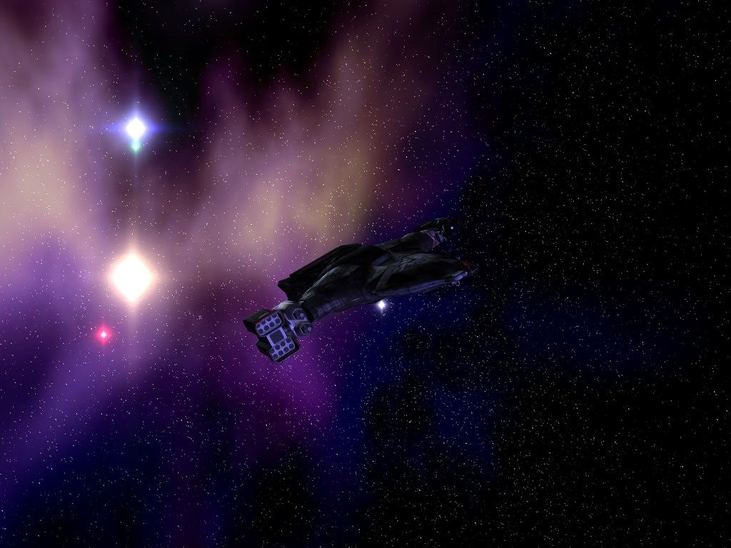 The Independence War 2 Edge of Chaos Disc 1 - 2 for Microsoft Windows PC features a spaceship like a used disc gliding through a colorful nebula, with stars scattered against the dark space backdrop.