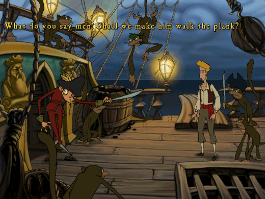 Monkey Island game
The Curse of Monkey Island
Guybrush Threepwood adventure
humorous puzzle games
adventure games with cartoon graphics
point and click adventure
comedy adventure game
pirate adventure game
SVGA graphic games
games with voice-overs
Full Throttle interface
interactive object games
cursed ring storyline
save Elaine game
archenemy LeChuck
game difficulty levels
Elaine gold statue
pirate themed adventure
classic adventure series
90s adventure games
LucasArts game
funny pirate games
treasure hunt