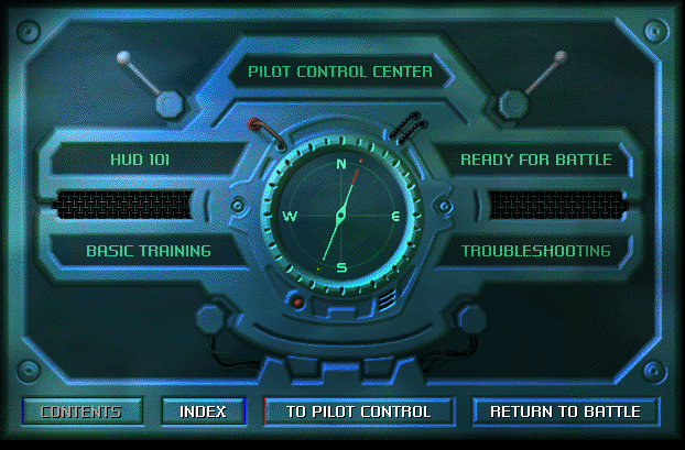 Discover the digital dashboard featuring HUD 101 and Pilot Control Center. Navigate with a central compass, plus Contents and Return to Battle buttons. Ideal for browsing after organizing your gently used Deadly Tide Disc 1-4 or prepping it for shipping with a protective paper sleeve.