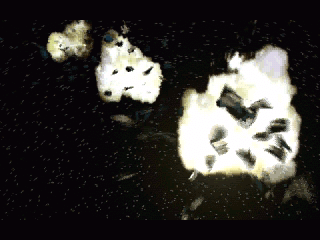 Clouds of debris and particles float in space, resembling asteroids or meteor fragments, with a starry backdrop—like gently used Deadly Tide Disc 1-4 PC CDs drifting through the cosmos.