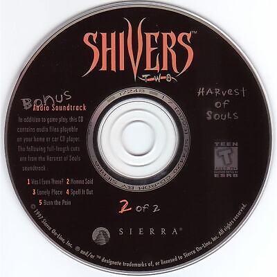 A gently used Shivers Two - Harvest of Souls Disc 2 for PC comes in a paper sleeve, includes a bonus audio soundtrack with tracklist, and has an ESRB Teen rating.