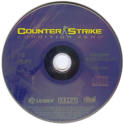 The Counter-Strike - Condition Zero Disc 2 for Microsoft Windows PC comes in a paper sleeve, featuring the logos of Sierra, Valve, and Ritual. It is compatible with Windows 98/ME/2000/XP and has been gently used to ensure optimal preservation.