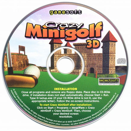 The Crazy Minigolf Microsoft Windows PC CD comes in a paper sleeve featuring installation instructions and detailed minigolf course artwork with castles. Enjoy first-class shipping for prompt delivery.