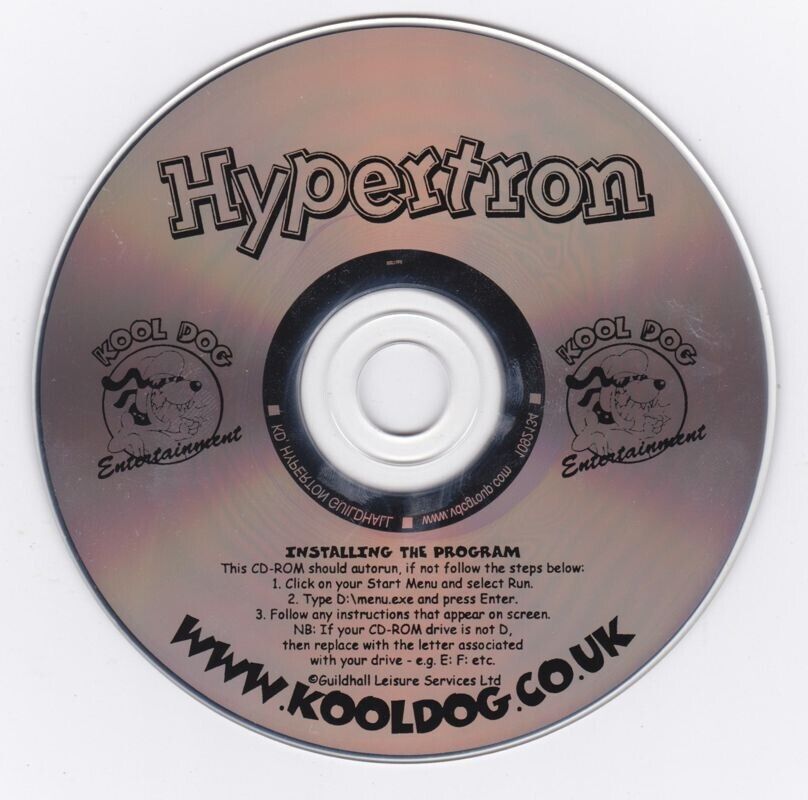 Gently used Hypertron Microsoft Windows PC CD by Kool Dog Entertainment, includes installation instructions and website www.kooldog.co.uk.